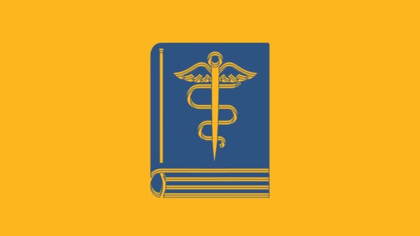 Blue Medical book icoon geïsoleerd op oranje achtergrond. 4K Video motion grafische animatie. - Video