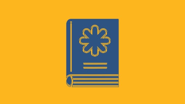 Niebieska ikona książki medycznej na pomarańczowym tle. 4K Animacja graficzna ruchu wideo. - Materiał filmowy, wideo