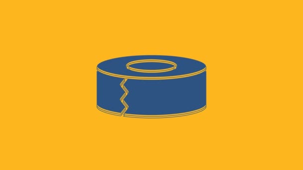 Blue Scotch icon isolated on orange background. Roll of adhesive tape for work and repair. Sticky packing tape. Office tool and stuff. 4K Video motion graphic animation. - Footage, Video