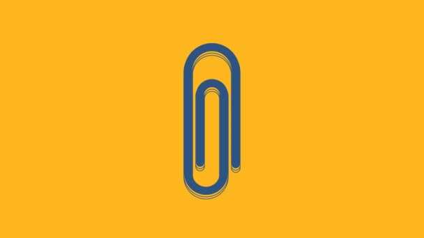 Icône de trombone bleu isolé sur fond orange. Animation graphique de mouvement vidéo 4K. - Séquence, vidéo