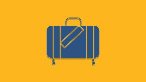 Синя валіза для подорожей та наклейок ізольована на помаранчевому фоні. Знак рухомого багажу. Піктограма дорожнього багажу. 4K Відео рух графічна анімація
. - Кадри, відео
