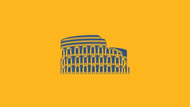 Blue Coliseum in Rome, Italië pictogram geïsoleerd op oranje achtergrond. Colosseum teken. Symbool van het oude Rome, gladiator gevechten. 4K Video motion grafische animatie. - Video