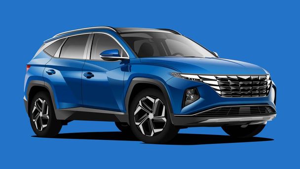 Realistic vector SUV with blue color and background and side view  - Vector, Imagen