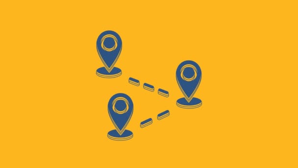 Blue Route location icon isolated on orange background. Map pointer sign. Concept of path or road. GPS navigator. 4K Video motion graphic animation. - Séquence, vidéo