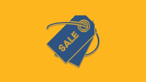 Синий ценник с надписью Sale icon, выделенный на оранжевом фоне. Значок по цене. Акция скидка. Видеографическая анимация 4K. - Кадры, видео