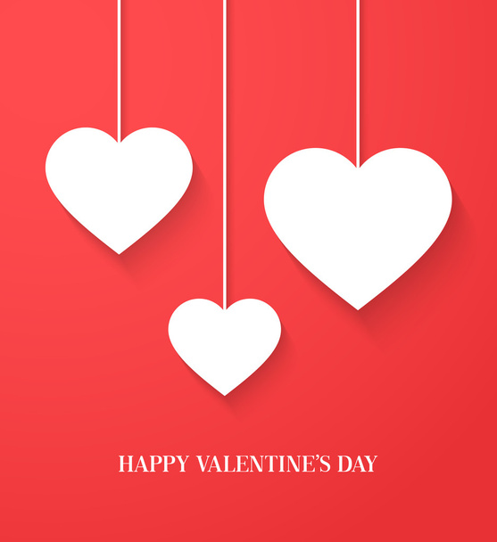 Valentines day card with hanging hearts. - Vektor, Bild