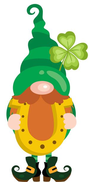 St Patrick s dzień gnome gospodarstwa szczęśliwy podkowy - Wektor, obraz