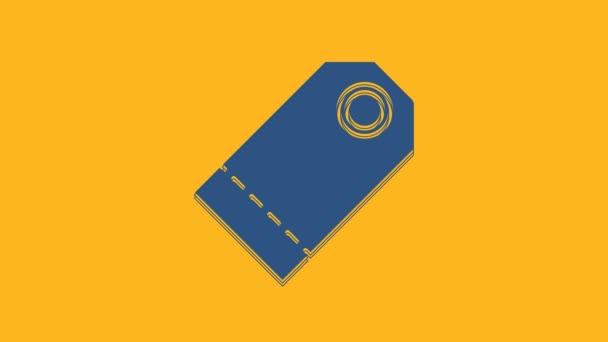 Blue Blank etiqueta modelo ícone de etiqueta de preço isolado no fundo laranja. Vazio adesivo de desconto de compras. Modelo de banner de desconto. Animação gráfica em movimento de vídeo 4K. - Filmagem, Vídeo