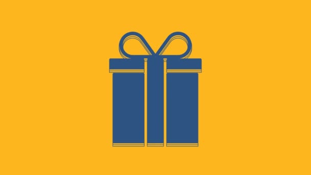 Blue Gift box icon isolated on orange background. 4K Video motion graphic animation. - Footage, Video
