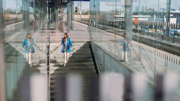 Woman entrepreneur commuting to work. Public transport concept. High quality photo - Фото, зображення