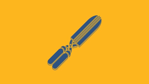 Blue Gardening handmade scissors for trimming icon isolated on orange background. Pruning shears with wooden handles. 4K Video motion graphic animation. - Footage, Video