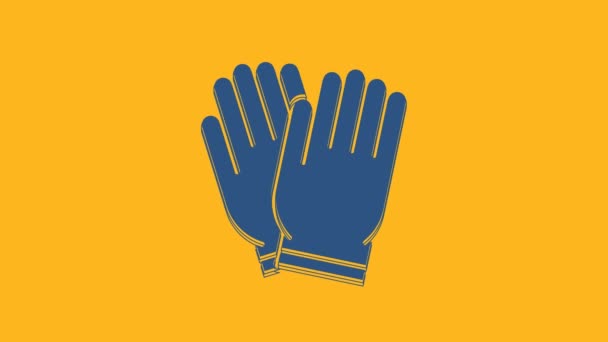 Blue Garden handschoenen icoon geïsoleerd op oranje achtergrond. Rubber handschoenen tekenen. Bescherming van de hand, veiligheid van handschoenen. 4K Video motion grafische animatie. - Video