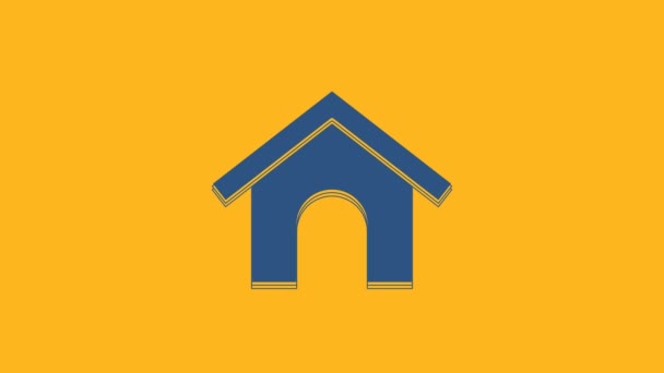 Иконка голубого домика изолирована на оранжевом фоне. Собачий питомник. Видеографическая анимация 4K. - Кадры, видео