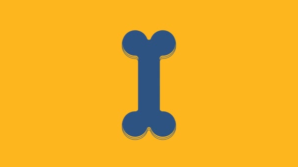 Blue Dog bone icon isolated on orange background. Pets food symbol. 4K Video motion graphic animation. - Imágenes, Vídeo
