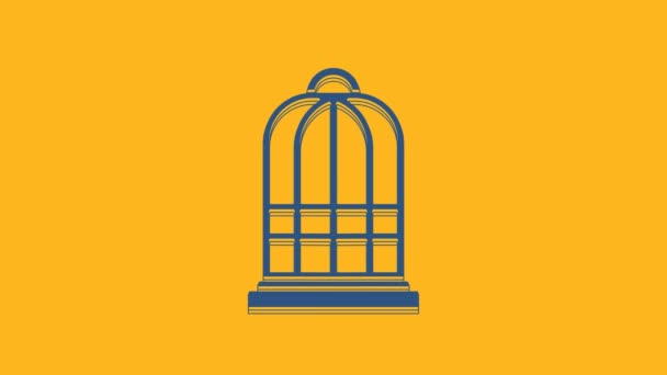 Blue Cage for birds icon isolated on orange background. 4K Video motion graphic animation. - Footage, Video