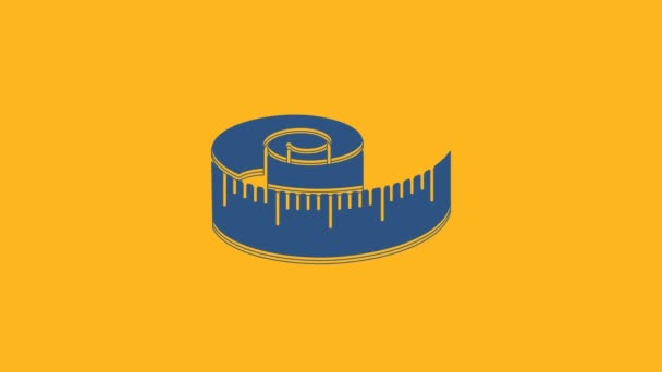 Blue Tape measure icon isolated on orange background. Measuring tape. 4K Video motion graphic animation. - Filmati, video
