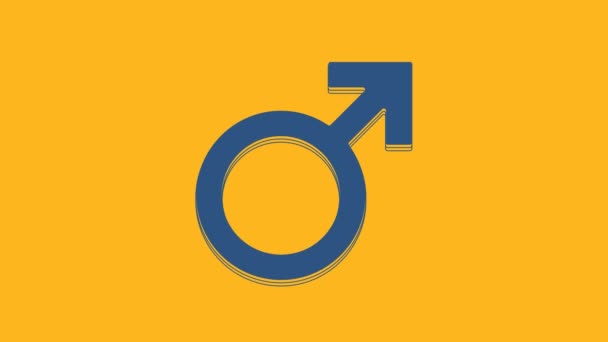 オレンジ色の背景に隔離された青い男性の性別記号アイコン。4Kビデオモーショングラフィックアニメーション. - 映像、動画