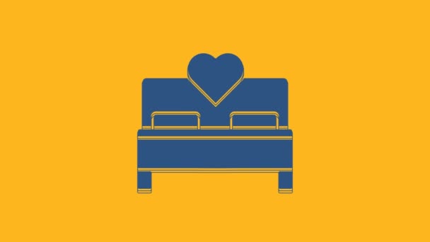 Blue Bedroom icoon geïsoleerd op oranje achtergrond. Bruiloft, liefde, huwelijkssymbool. Slaapkamer creatieve icoon uit huwelijksreis collectie. 4K Video motion grafische animatie. - Video