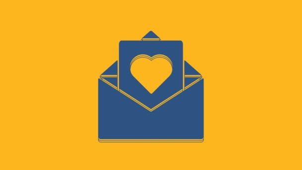 Blauer Umschlag mit Valentinsherz-Symbol auf orangefarbenem Hintergrund. Botschaft Liebe. Briefliebe und Romantik. 4K Video Motion Grafik Animation. - Filmmaterial, Video