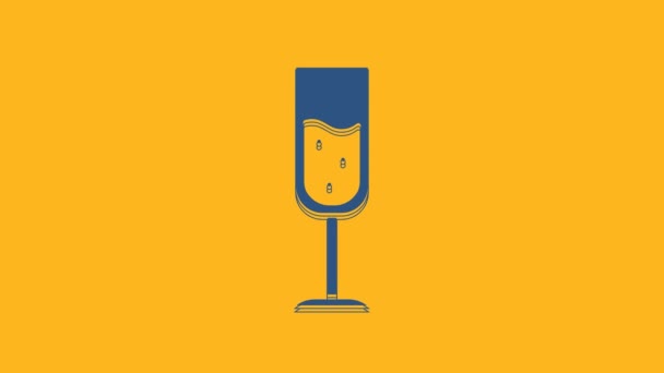 Голубое стекло значка шампанского на оранжевом фоне. Видеографическая анимация 4K. - Кадры, видео