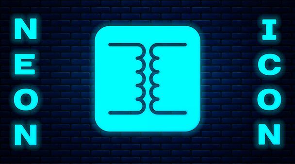 Glowing neon Electrical transformer icon isolated on brick wall background.  Vector - ベクター画像