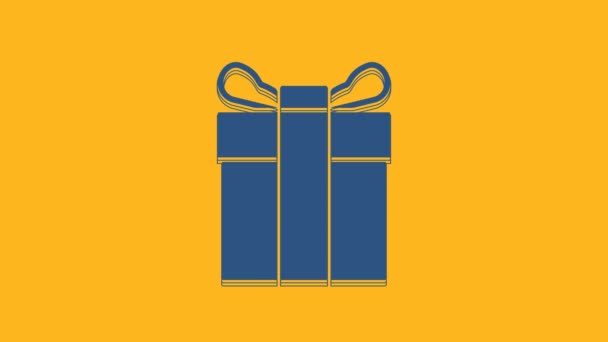 Blue Gift box icon isolated on orange background. 4K Video motion graphic animation. - Séquence, vidéo