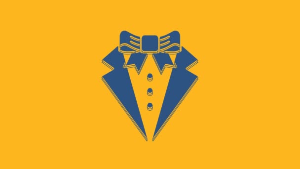 Icône Costume bleu isolé sur fond orange. Tuxedo. Costumes de mariage avec cravate. Animation graphique de mouvement vidéo 4K. - Séquence, vidéo