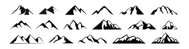 Mountains icons set. Black silhouettes of relief. Vector illustration in cartoon style isolated on white background - ベクター画像