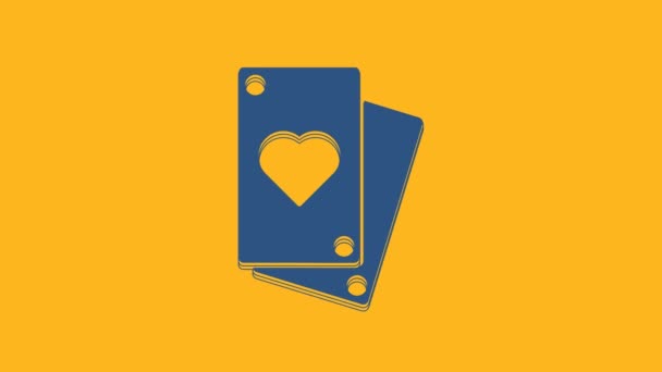 Niebieska ikona karty do gry na pomarańczowym tle. 4K Animacja graficzna ruchu wideo. - Materiał filmowy, wideo