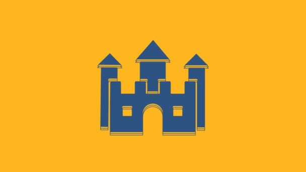 Icône Château bleu isolé sur fond orange. Animation graphique de mouvement vidéo 4K. - Séquence, vidéo