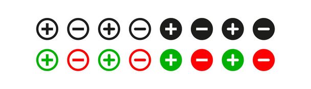 Plus and minus icon set. Positive and negative choice vector desing. - ベクター画像
