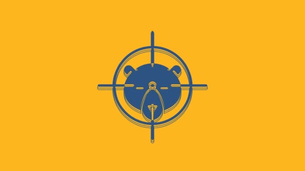 Blue Hunt on bear with crosshairs icon isolated on orange background. Hunting club logo with bear and target. Rifle lens aiming a bear. 4K Video motion graphic animation. - Footage, Video