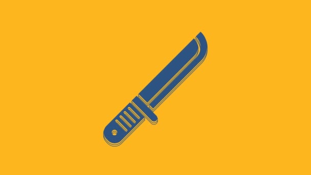 Icono de cuchillo cazador azul aislado sobre fondo naranja. Cuchillo del ejército. Animación gráfica de vídeo 4K. - Metraje, vídeo