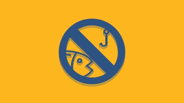 Bleu Aucune icône de pêche isolée sur fond orange. Signe d'interdiction. Animation graphique de mouvement vidéo 4K. - Séquence, vidéo