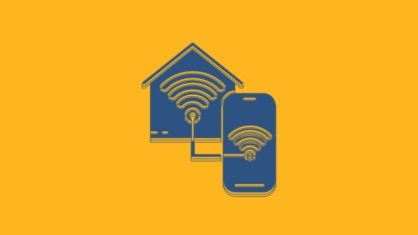 Blue Smart casa com ícone wi-fi isolado no fundo laranja. Controlo remoto. Animação gráfica em movimento de vídeo 4K. - Filmagem, Vídeo