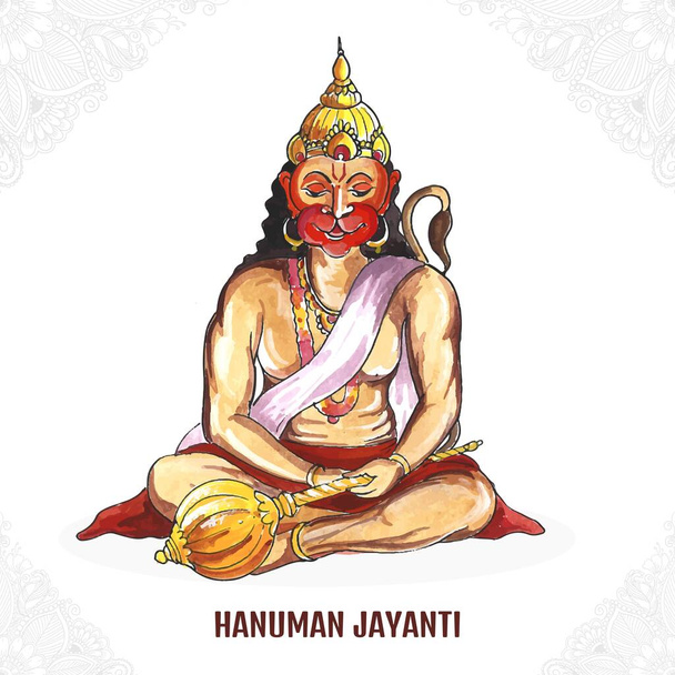 Ευτυχισμένος Hanuman Jayanti γιορτάζει τη γέννηση του Λόρδου Sri Hanuman φόντο κάρτα - Διάνυσμα, εικόνα