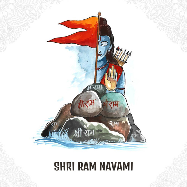 Señor shree ram navami festival deseos tarjeta fondo - Vector, imagen