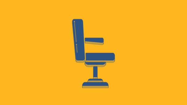 Blue Barbershop chair icon isolated on orange background. Barber armchair sign. 4K Video motion graphic animation. - Video