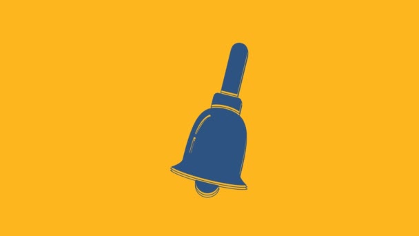 Blue Ringing bell icon isolated on orange background. Alarm symbol, service bell, handbell sign, notification symbol. 4K Video motion graphic animation. - Filmati, video