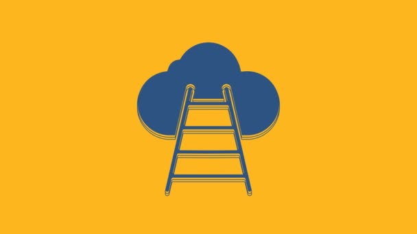 Blauwe Ladder leidt tot wolk pictogram geïsoleerd op oranje achtergrond. Trappen die naar de wolk leiden. 4K Video motion grafische animatie. - Video