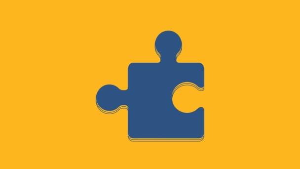 Pièce bleue de puzzle icône isolée sur fond orange. Appartement moderne, affaires, marketing, finance, concept internet. Animation graphique de mouvement vidéo 4K. - Séquence, vidéo
