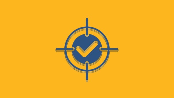 Blue Target and check mark icon isolated on orange background. Dart board sign. Archery board icon. Dartboard sign. Business goal concept. 4K Video motion graphic animation. - Footage, Video
