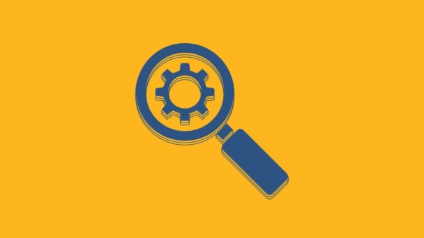 Blue Magnifying glass and gear icon isolated on orange background. Search gear tool. Business analysis symbol. 4K Video motion graphic animation. - Footage, Video