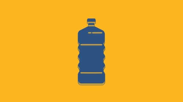 Niebieska plastikowa ikona butelki na pomarańczowym tle. 4K Animacja graficzna ruchu wideo. - Materiał filmowy, wideo
