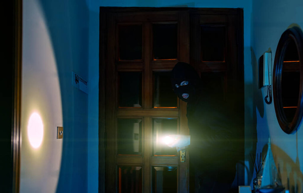 El ladrón irrumpe en la casa a través de la puerta principal. - Foto, imagen