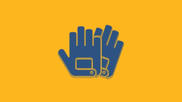 Значок Blue Gloves выделен на оранжевом фоне. Экстремальный спорт. Спортивное оборудование. Видеографическая анимация 4K. - Кадры, видео