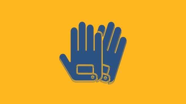 Μπλε γάντια εικονίδιο που απομονώνεται σε πορτοκαλί φόντο. Ακραίο άθλημα. Αθλητικός εξοπλισμός. 4K Γραφική κίνηση κίνησης βίντεο. - Πλάνα, βίντεο