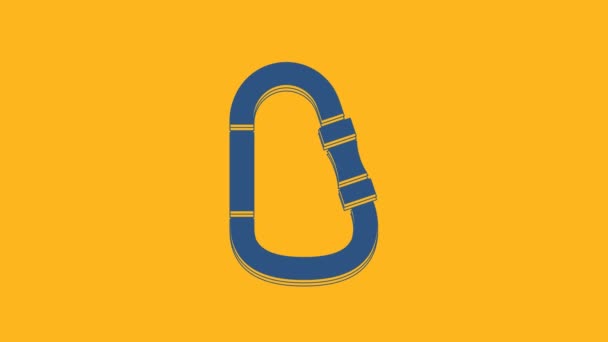 Blue Carabiner icon isolated on orange background. Extreme sport. Sport equipment. 4K Video motion graphic animation. - Footage, Video
