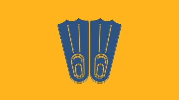 Blue Rubber flippers for swimming icon isolated on orange background. Diving equipment. Extreme sport. Sport equipment. 4K Video motion graphic animation. - Footage, Video