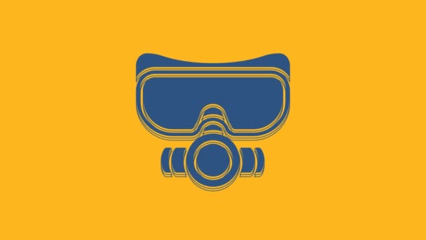Modrá Potápěčská maska ikona izolované na oranžovém pozadí. Extrémní sport. Sportovní vybavení. Grafická animace pohybu videa 4K. - Záběry, video